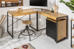 Industrial Eckschreibtisch STUDIO 130cm Eichenoptik mit Schubladen