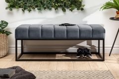 Moderne Sitzbank PETIT BEAUTÉ 110cm silbergrau Samt schwarzes Gestell