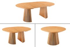 Ausziehbarer Esstisch VALHALLA WOOD 120-160-200cm natur Eichenholz oval Säulenfuß
