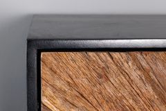 Massives Highboard BARRACUDA 120cm braun Mangoholz mit Teakholz-Front schwarz Metall