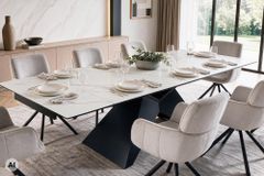 Design Esstisch DIAMOND 180-260cm matt weiß Keramik Metallgestell schwarz