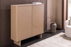 Design Highboard SAVOY 130cm grau beige greige Travertin Keramik Stauraum 3D-Front