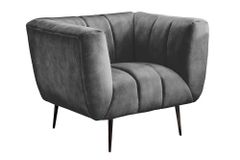 Retro Sessel NOBLESSE 105cm grau Samt schwarze Metallfüße Federkern Ziersteppung
