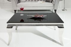 Eleganter Couchtisch MODERN BAROCK 100cm silber mit schwarzem Opalglas