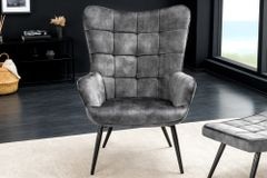Moderner Sessel SCANDINAVIA grau Samt schwarze Metallbeine mit Armlehnen