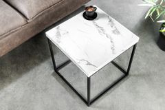 Moderner Beistelltisch ARCHITECTURE 45cm weiß Marmor-Design Metallgestell