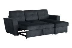 Ecksofa mit Schlaffunktion APARTMENT beidseitig aufbaubar grau Strukturstoff inkl. Stauraum