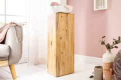 Massivholz Dekosäule COLUMNA 75cm Akazie teakgrau gekälkt Beistelltisch