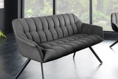 Esszimmer Sitzbank PAPILLON 165cm anthrazit Flachgewebe mit Lehnen schwarzes Metallgestell
