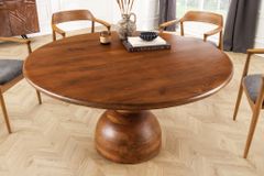 Massiver Esstisch MAESTRO 130cm braun Mangoholz rund mit Säulenfuß