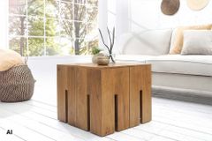 Design Beistelltisch CASTLE 45cm braun honey finish massives Mangoholz handmade
