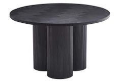 Design Esstisch BABYLON 120cm schwarz Fischgrät Eiche rund mit drei Säulenfüßen