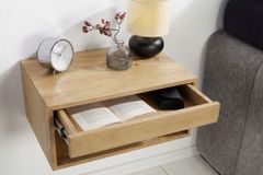 Hängender Nachttisch PURE 50cm natur Mangoholz cream finish Wandregal Schublade