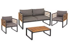 Outdoor Garten-Sitzgruppe PURE grau natur Akazie schwarz Metall inkl. Tisch Sitzpolster