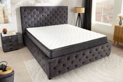 Boxbett PARIS 160x200cm grau Samt mit Stauraum inkl. Matratze und Topper