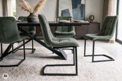 Freischwinger Stuhl MIAMI grün Cord matt schwarz Metallgestell
