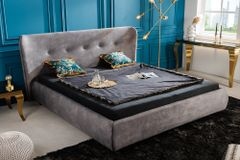 Retro Doppelbett FLORENZ 180x200cm grau Samt Polsterbett Kingsize