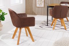 Design Stuhl LOFT antik braun Microfaser drehbar massiv Buchenholz mit Armlehne