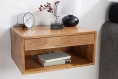 Hängender Nachttisch PURE 50cm braun Akazie Massivholz honey finish Schublade