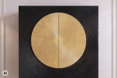 Massives Highboard AURUM 120cm schwarz Mangoholz mit ikonischem Gold-Element
