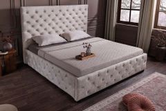 Design Boxbett PARIS 160x200cm champagner beige Samt mit Stauraum und Lattenrost