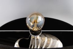 Design Tischlampe SHELL 60cm silber schwarz Metall Stoffschirm maritim