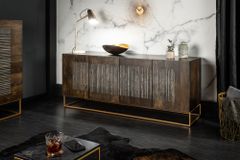 Massives Sideboard ONYX 180cm dunkelbraun Mangoholz Edelstein Achat gold Metallgestell