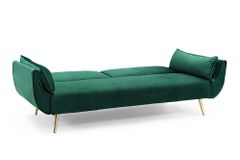 Retro Schlafsofa DIVANI 220cm smaragdgrün Samt goldene Metallfüße 3-Sitzer mit Bettfunktion