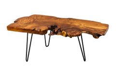 Massiver Couchtisch WILD 100cm Teak Massivholz Baumscheibe Hairpin Legs