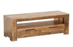 Massives TV-Board IRON CRAFT 130cm Mangoholz Lowboard 2 Schubladen