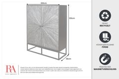 Massives Highboard BARRACUDA 120cm grau Mangoholz mit Teakholz-Front schwarz Metall
