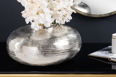 Moderne Deko Vase ABSTRACT ORIENT 35cm silber rund Metall Hammerschlag-Design
