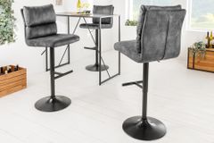 Höhenverstellbarer Barhocker COMFORT dunkelgrau Samt drehbar mit Lehne Metall schwarz