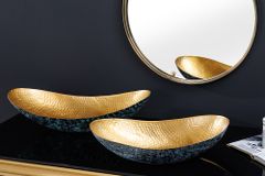 Handgerfertigtes 2er Set Deko Schalen ABSTRACT ORIENT 55cm gold Metall Patina