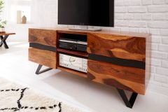 Massives TV-Lowboard AMAZONAS 160cm braun Sheeshamholz mit Baumkante