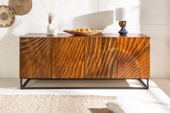 Massives Sideboard SCORPION 180cm braun Mangoholz aufwendige 3D Schnitzereien