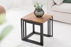 3er Set Beistelltisch ELEMENTS 40cm braun Sheesham Massivholz stone finish Metall