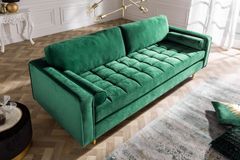 Design 3-Sitzer Sofa COZY VELVET 220cm smaragdgrün Samt Federkern Lounge