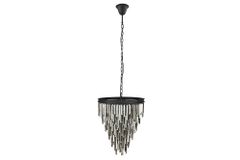 Luxus Kronleuchter KRISTALL 50cm grau mit Glasprismen schwarz Eisen Hängelampe