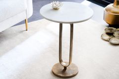 Runder Beistelltisch ELEGANCE 60cm weiß gold antik Marmor Metall Aluminium handmade