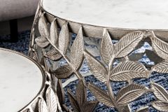 Rundes 2er Set Couchtische ABSTRACT LEAF 70cm weiß silber Marmor Metall Blatt-Design