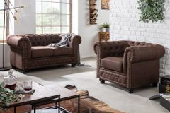 Chesterfield Sessel 110cm vintage braun mit Knopfheftung und Federkern