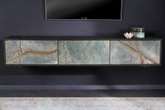 Massivholz TV Lowboard MOUNTAIN SOUL 160cm schwarz hängend echter Naturstein Akazie