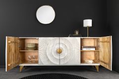 Handgearbeitetes Sideboard GOLDEN SUNSET 180cm weiß gold Mangoholz Metallbeine