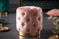 Eleganter Hocker MODERN BAROCK 40cm altrosa gold Samt Chesterfield Design