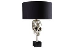 Extravagante Tischlampe SKULL 56cm schwarz silber Metall Totenkopf Skulptur Leuchte