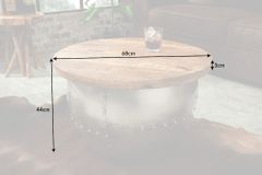 Runder Couchtisch DRUMP STORAGE 70cm natur silber Mangoholz mit Stauraum handmade Industrial