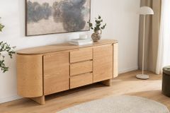 Modernes Sideboard OAK GRAIN 160cm natur Eichenholz vier Fächer mit drei Schubladen