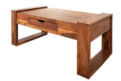 Massivholz Couchtisch MARKANT 100cm braun Sheesham stone finish Schublade Stauraum