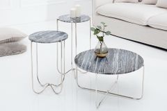 Exklusiver Couchtisch NOBLE 65cm grau echter Marmor rund silber Metall